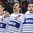 PARIS, FRANCE - MAY 9: France's Kevin Hecquefeuille #84, Laurent Meunier #10 and Valentin Claireaux #12 sing during their national anthem following a 4-3 shootout win over team Switzerland during preliminary round action at the 2017 IIHF Ice Hockey World Championship. (Photo by Matt Zambonin/HHOF-IIHF Images)
